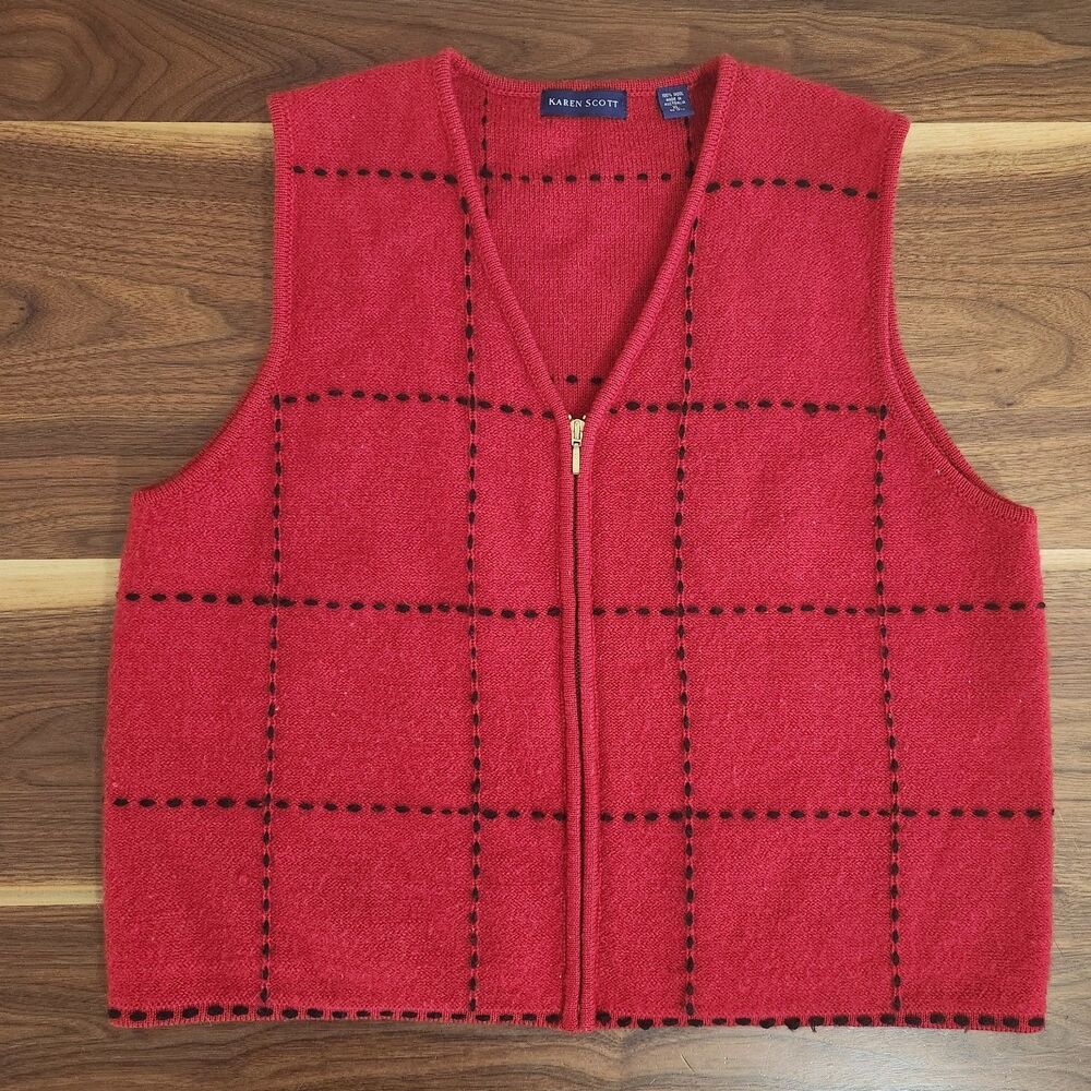 Karen Scott Vintage Womens XL Wool Vest Red Southwestern Rodeo Academia Heritage